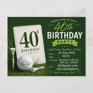 Invitación de cumpleaños 40 para golfista