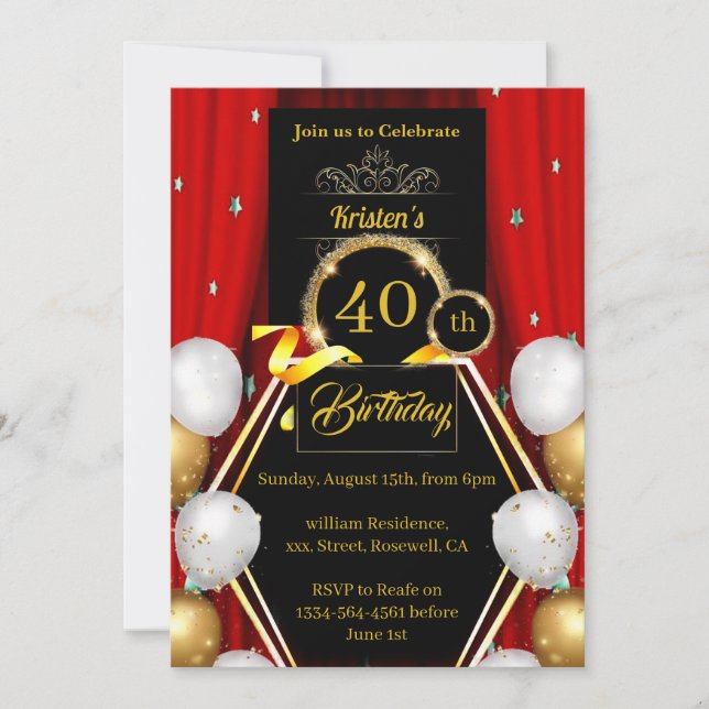 Invitación de cumpleaños 40 personalizado (Anverso)