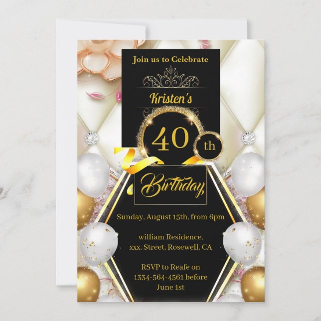 Invitación de cumpleaños 40 personalizado (Anverso)