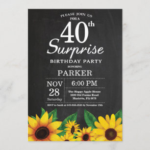 Invitación de cumpleaños 40 Sunflower Surprise