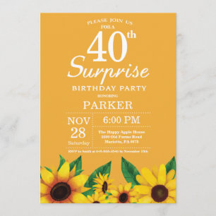 Invitación de cumpleaños 40 Sunflower Surprise