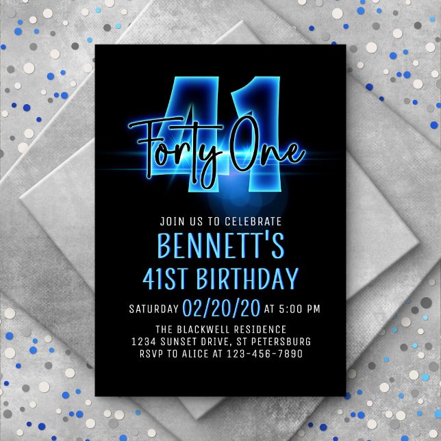 Invitación de cumpleaños 41ª Neón Azul (Subido por el creador)