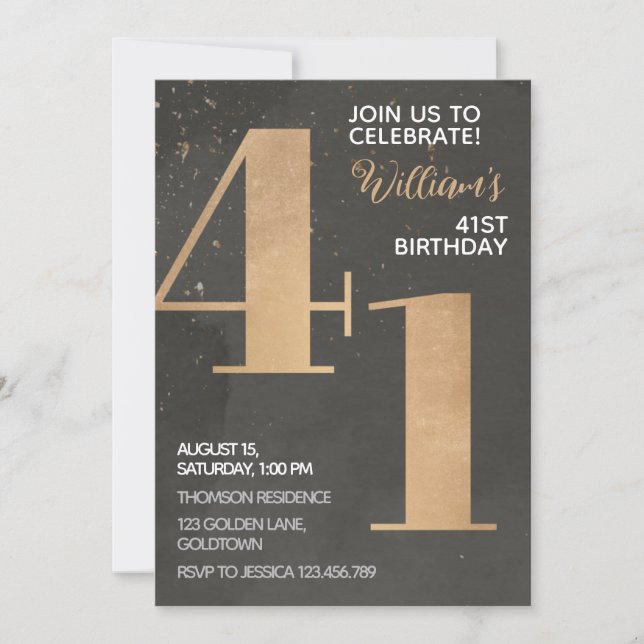 Invitación de cumpleaños 41 de Gold Black (Anverso)