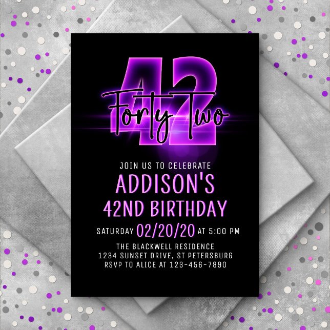 Invitación de cumpleaños 42 de Neón Rosa (Subido por el creador)