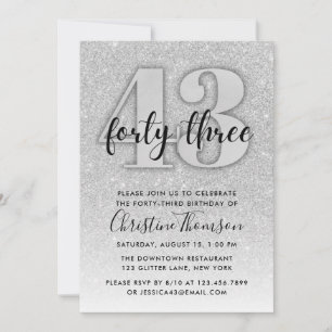 Invitación de cumpleaños 43 de Silver Purpurina