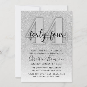 Invitación de cumpleaños 44 a Silver Purpurina