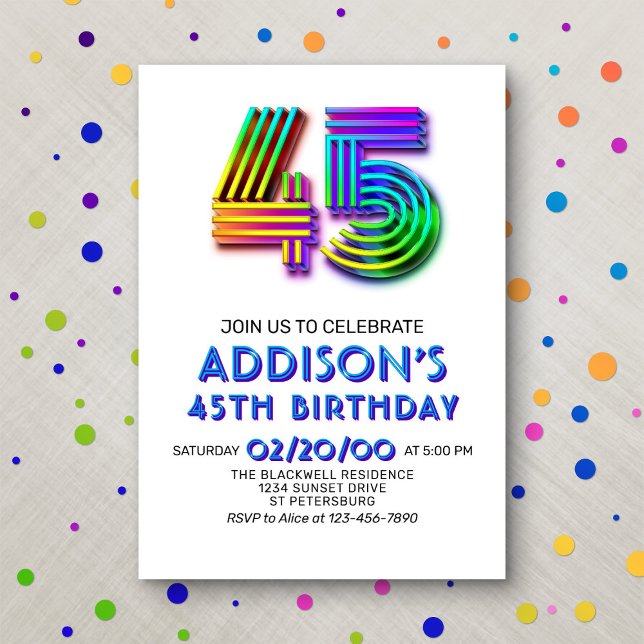Invitación de cumpleaños 45 a la diversión moderna (Subido por el creador)
