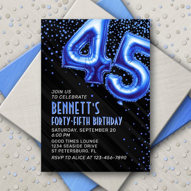 Invitación de cumpleaños 45 a Mens Blue (Subido por el creador)