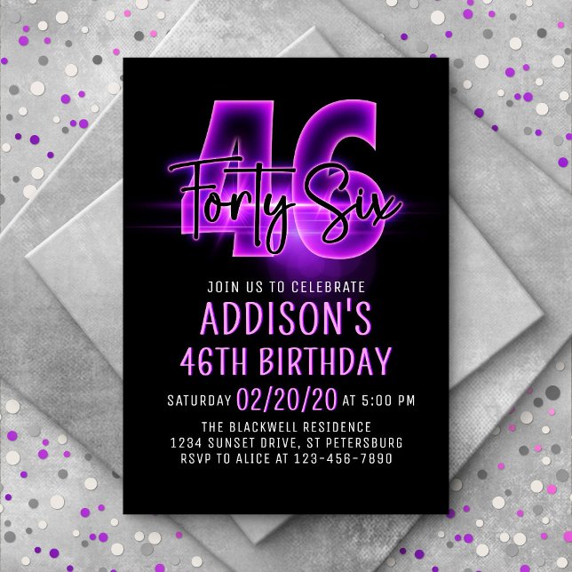 Invitación de cumpleaños 46ª Neón Rosa (Subido por el creador)