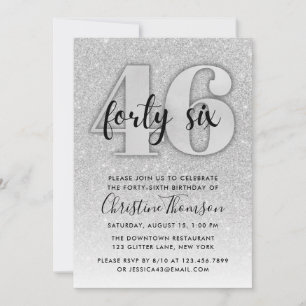 Invitación de cumpleaños 46 de Silver Purpurina