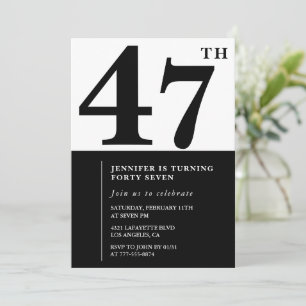 Invitación de cumpleaños 47 elegante mujer Negro