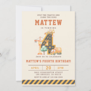 Invitación de cumpleaños 4 años Vehículos de Const
