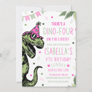 Invitación de cumpleaños 4 de dinosaurio Niños d