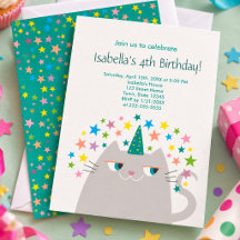 Invitación de Cumpleaños 4 de Gatito Lindo Fiesta 