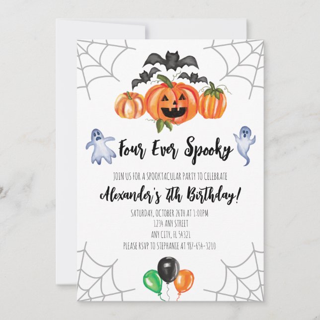 Invitación de cumpleaños 4 de Halloween Cuatro vec (Anverso)