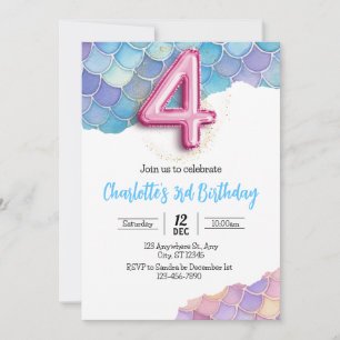 Invitación de cumpleaños 4 de sirena