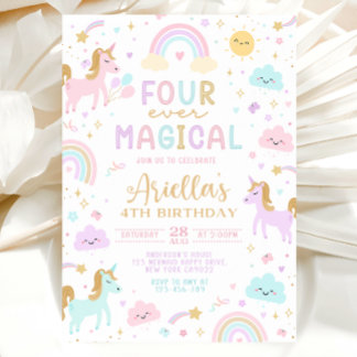 Invitación de cumpleaños 4 de sirena, mágica para 