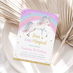 Invitación de cumpleaños 4 de Unicornio Mágico par