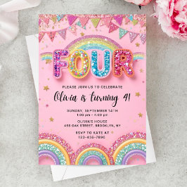 Invitación de cumpleaños 4 editable Pink Rainbow S