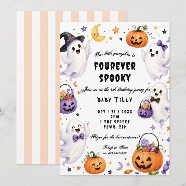 invitación de cumpleaños 4 espeluznante para siemp (Anverso / Reverso)