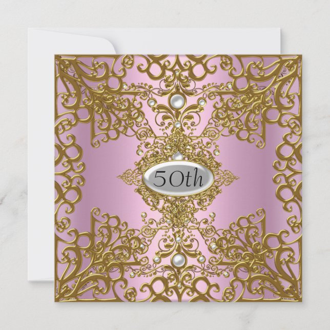 Invitación de cumpleaños 50 a fiesta rosa Jewel Me (Anverso)