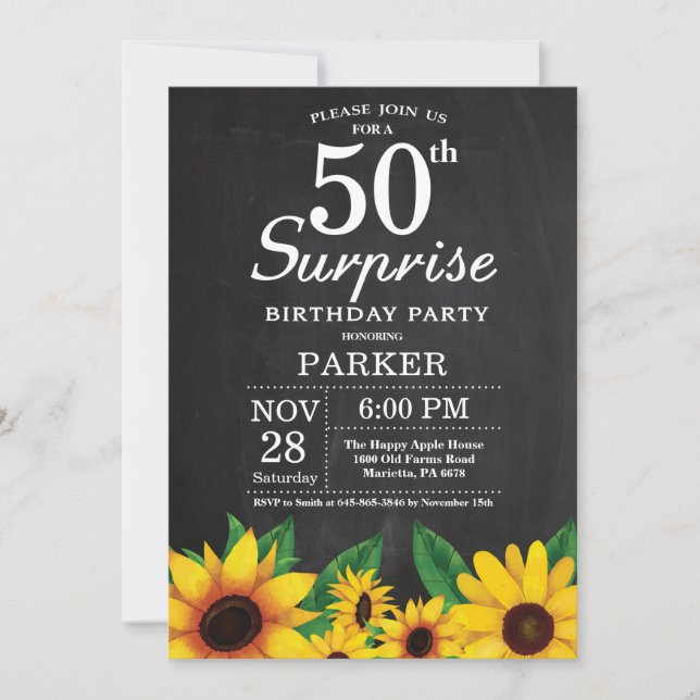 Invitación de cumpleaños 50 a la empresa Sunflower (Anverso)