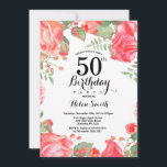 Invitación de cumpleaños 50 a la Floral Roja Botán<br><div class="desc">Invitación de cumpleaños número 50 de la Floral Roja Botánica. Invitación de cumpleaños para mujeres a los pueblos rosados florales. Flor floral acuarela. Elegante rosa rosa y flores de peón. Cumpleaños de adultos. Fondo blanco. Blanco y negro. 13.º 15.º 16.º 18.º 20.21.30.40.º 50.60.70.80.90.100, Cualquier Edad. Para una mayor personalización, haga...</div>