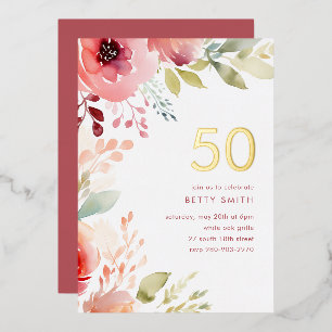 Invitación de cumpleaños 50 a la floral rosada Ros
