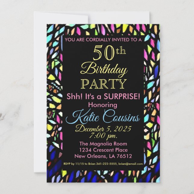 Invitación de cumpleaños 50 a los Mosaicos Colorid (Anverso)