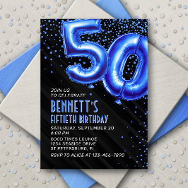 Invitación de cumpleaños 50 a Mens Blue