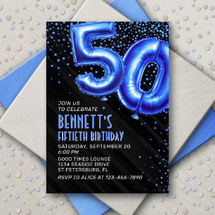 Invitación de cumpleaños 50 a Mens Blue