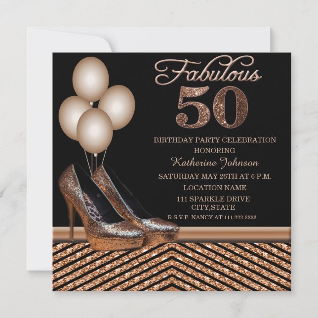 Invitación de cumpleaños 50 a Rose Gold (Anverso)