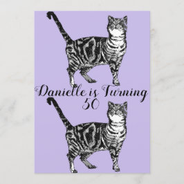 Invitación de cumpleaños 50 a un gato púrpura en t