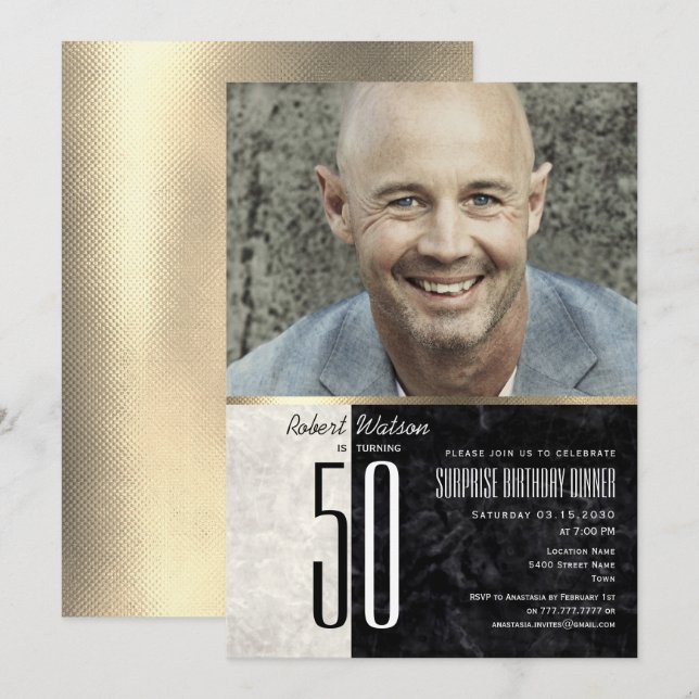 Invitación de Cumpleaños 50 Aniversario de Oro par (Anverso / Reverso)