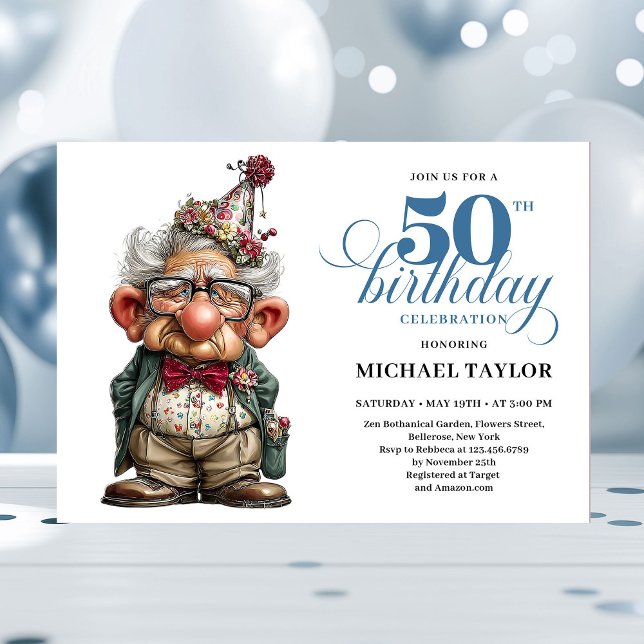 Invitación de Cumpleaños 50 Años Hombre Humor Auda (Bold Humor Man 50 Year Birthday Party Invite)