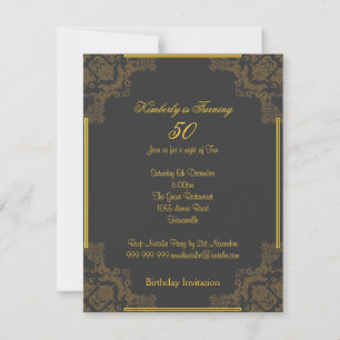 Invitación de cumpleaños 50 Art Deco Carbón