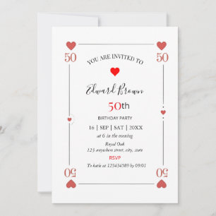 invitación de cumpleaños 50 baraja de cartas casin