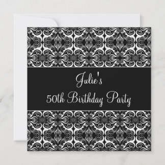 Invitación de cumpleaños 50 Black Damask 50º