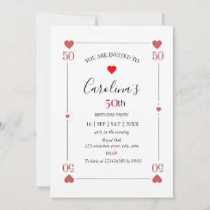 invitación de cumpleaños 50 carta de juego casino