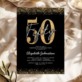 Invitación de cumpleaños 50 Chic Black Gold