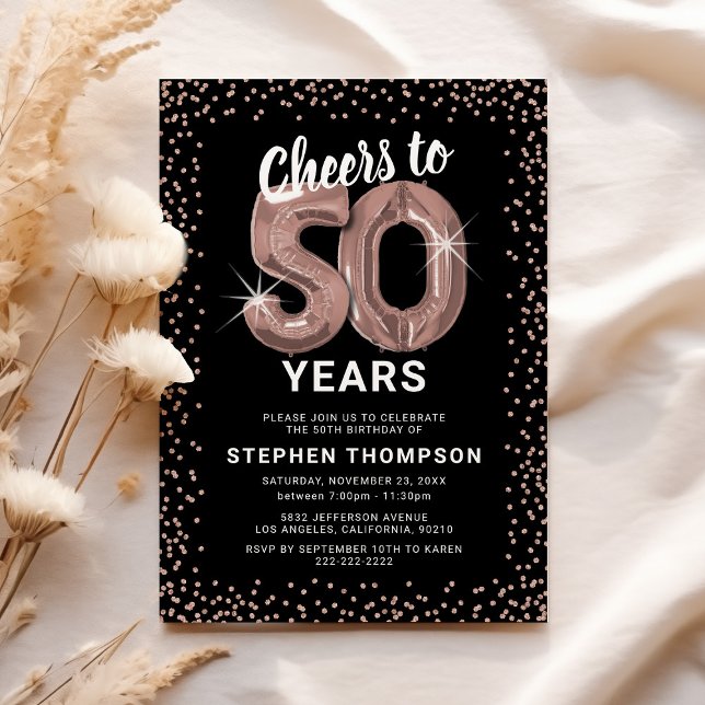 Invitación de cumpleaños 50 Chic Rose Gold (Subido por el creador)