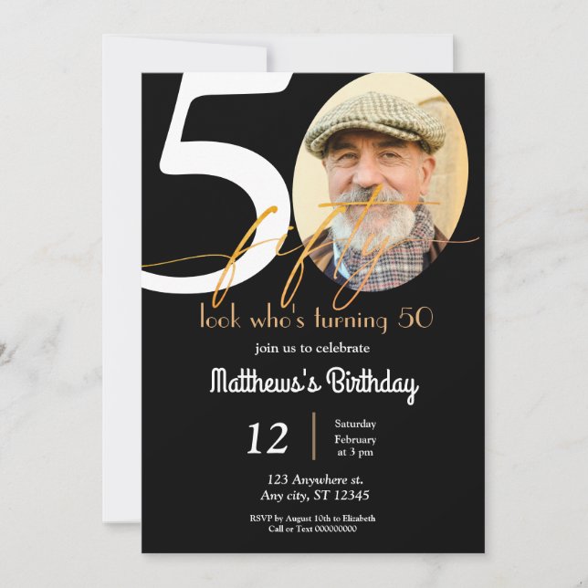 Invitación de Cumpleaños 50 con Foto Look Whos Fif (Anverso)