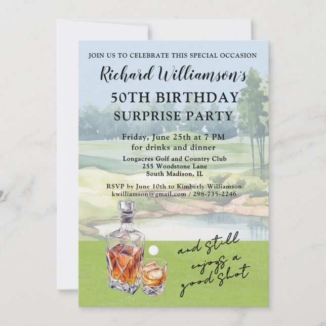 Invitación de Cumpleaños 50 con Humor de Golf con  (Anverso)