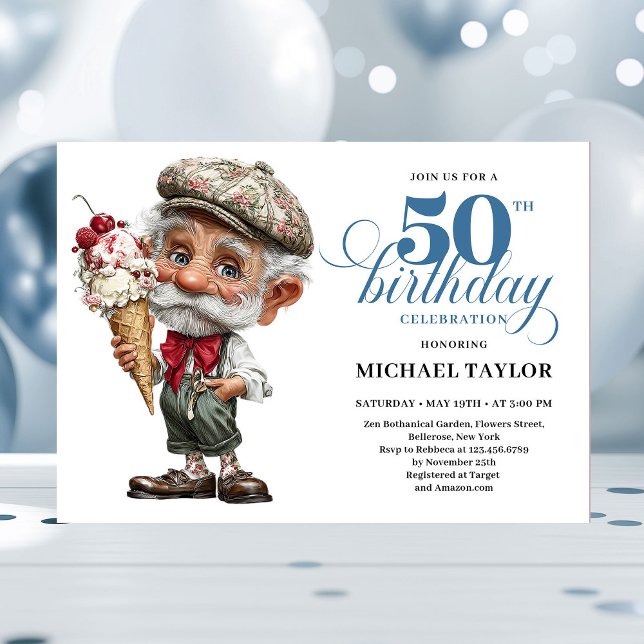 Invitación de Cumpleaños 50 con Humor para Hombre  (Whimsy Man 50th Birthday Bash Humor Invitation)
