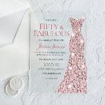 Invitación de cumpleaños 50 con vestido de piel de<br><div class="desc">Rosa Dorado Sparkle Vestido 50 cumpleaños Invitar a acrílicas invitaciones - 50 y fabulosas mujeres 50 cumpleaños Variaciones a la invitación y artículos coincidentes en nuestra tienda</div>