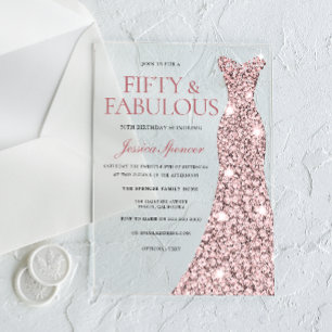 Invitación de cumpleaños 50 con vestido de piel de