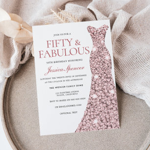 Invitación de cumpleaños 50 con vestido de piel de