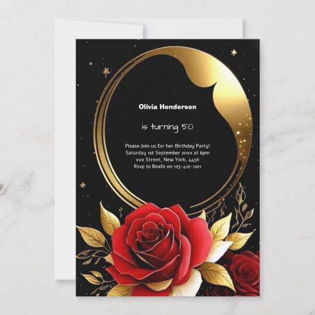 Invitación de cumpleaños 50 de Floral (Anverso)