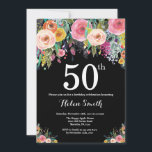 Invitación de cumpleaños 50 de Floral<br><div class="desc">Invitación de 50 años floral para mujeres. Flor floral acuarela. Fondo del tablero negro. Rosa,  Amarillo,  Naranja,  Flor Púrpura. Cumpleaños de adultos. Para una mayor personalización,  haga clic en el botón "Personalizar" y utilice nuestra herramienta de diseño para modificar esta plantilla.</div>