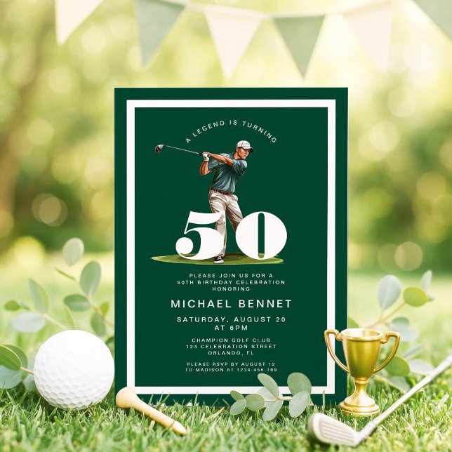 Invitación de cumpleaños 50 de Green Golf (Green Golf 50th Birthday Invitation)